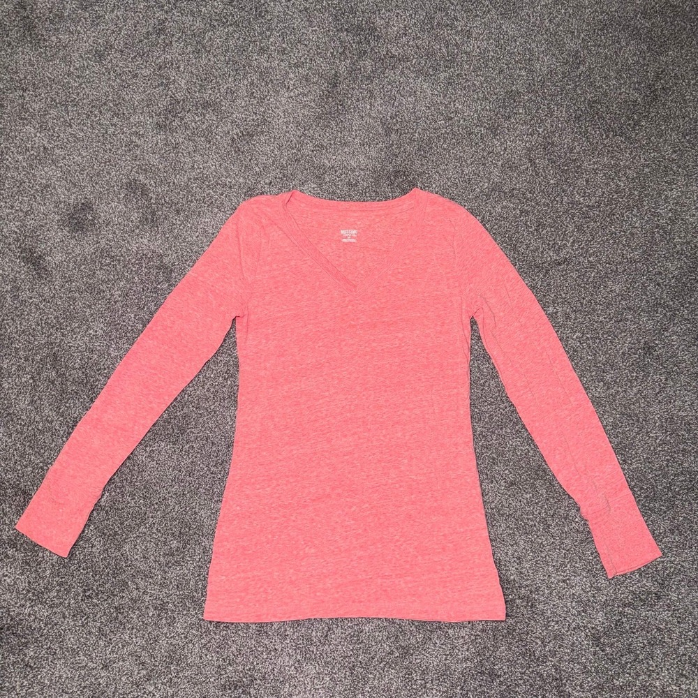 Mossimo Women's Coral Pink V-Neck Pullover T-Shirt w/ Long Sleeves Size Small